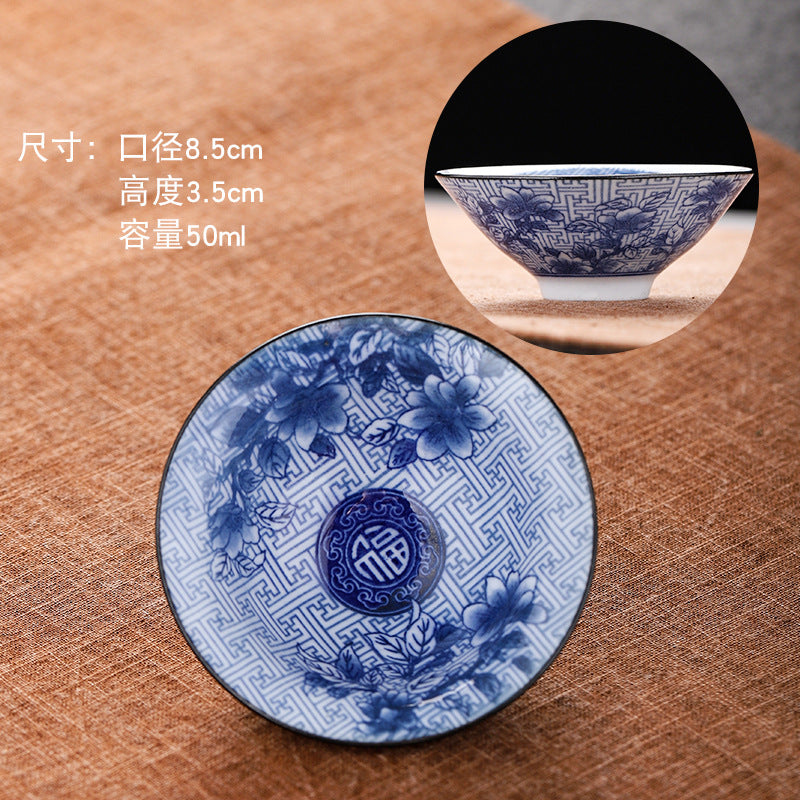 Blue and white hat cup ceramic kung fu small teacup office household single cup master cup tea cup tea set tea cup tea bowl