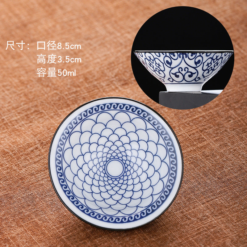 Blue and white hat cup ceramic kung fu small teacup office household single cup master cup tea cup tea set tea cup tea bowl