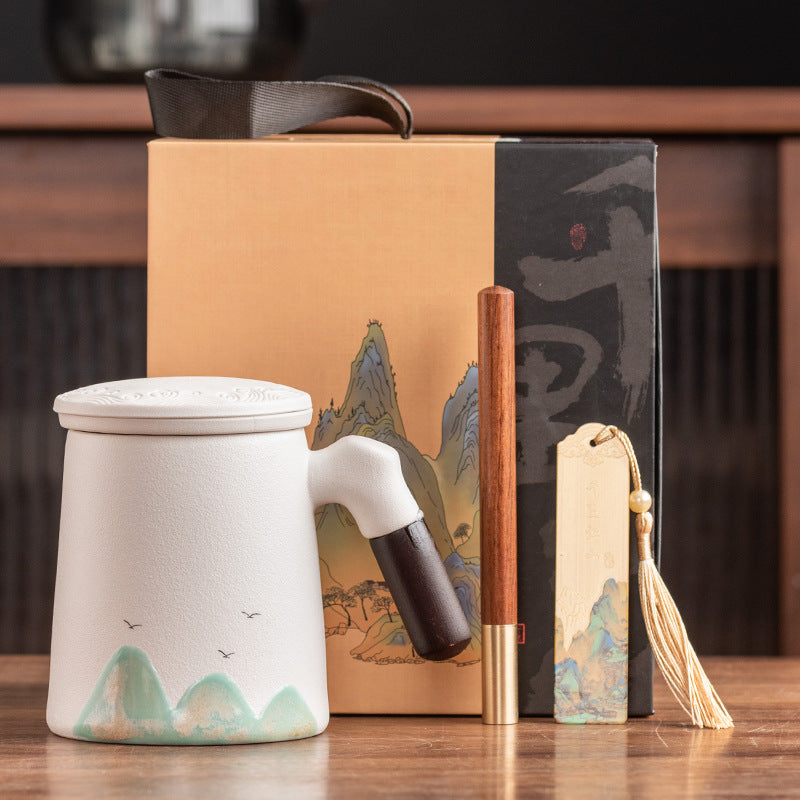 Thousands of Miles of China Ceramic Filter Liner Water Cup China-Chic Office Cup Gift Box Business Enterprise Mug with Cover Gift