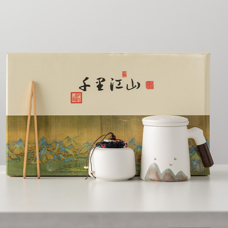 Thousands of Miles of China Ceramic Filter Liner Water Cup China-Chic Office Cup Gift Box Business Enterprise Mug with Cover Gift