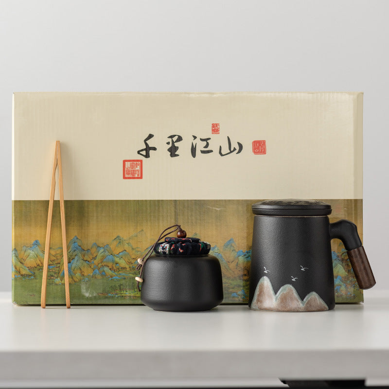 Thousands of Miles of China Ceramic Filter Liner Water Cup China-Chic Office Cup Gift Box Business Enterprise Mug with Cover Gift