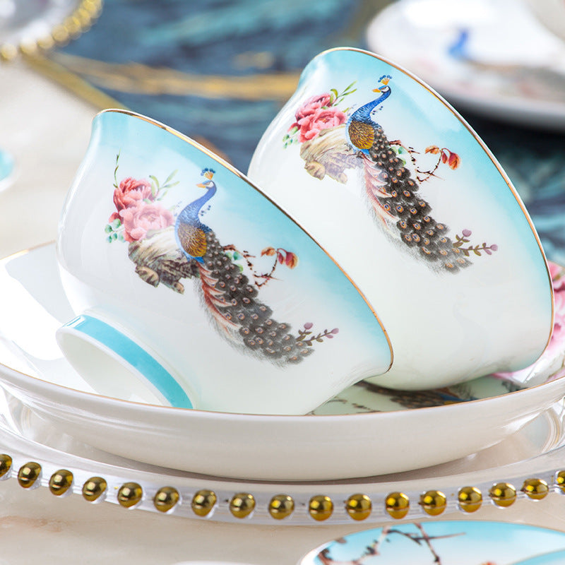 60 head Bai Niao Feng light luxury bone porcelain tableware set, Jingdezhen ceramic tableware set, household use