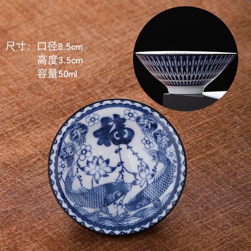 Blue and white hat cup ceramic kung fu small teacup office household single cup master cup tea cup tea set tea cup tea bowl