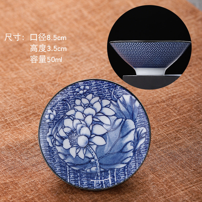 Blue and white hat cup ceramic kung fu small teacup office household single cup master cup tea cup tea set tea cup tea bowl