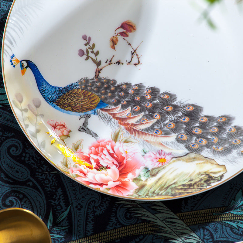 60 head Bai Niao Feng light luxury bone porcelain tableware set, Jingdezhen ceramic tableware set, household use