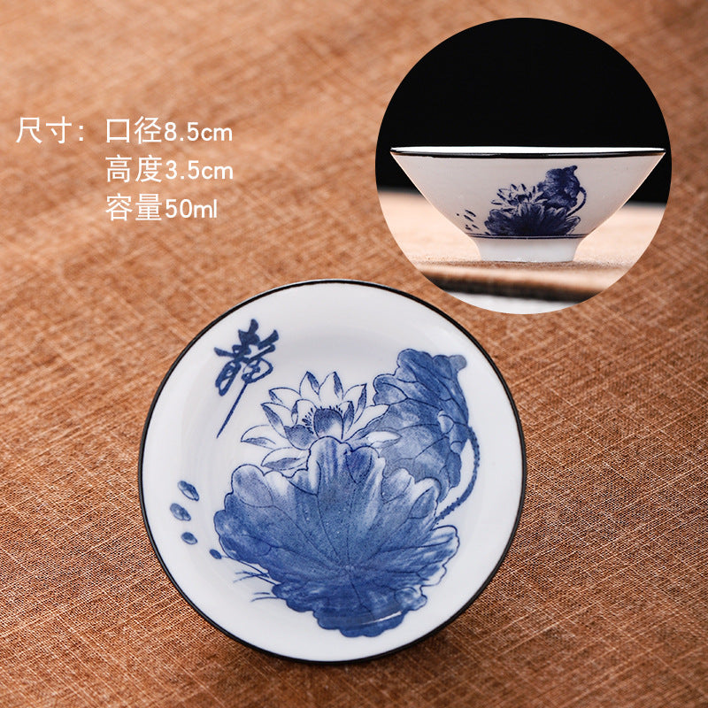 Blue and white hat cup ceramic kung fu small teacup office household single cup master cup tea cup tea set tea cup tea bowl