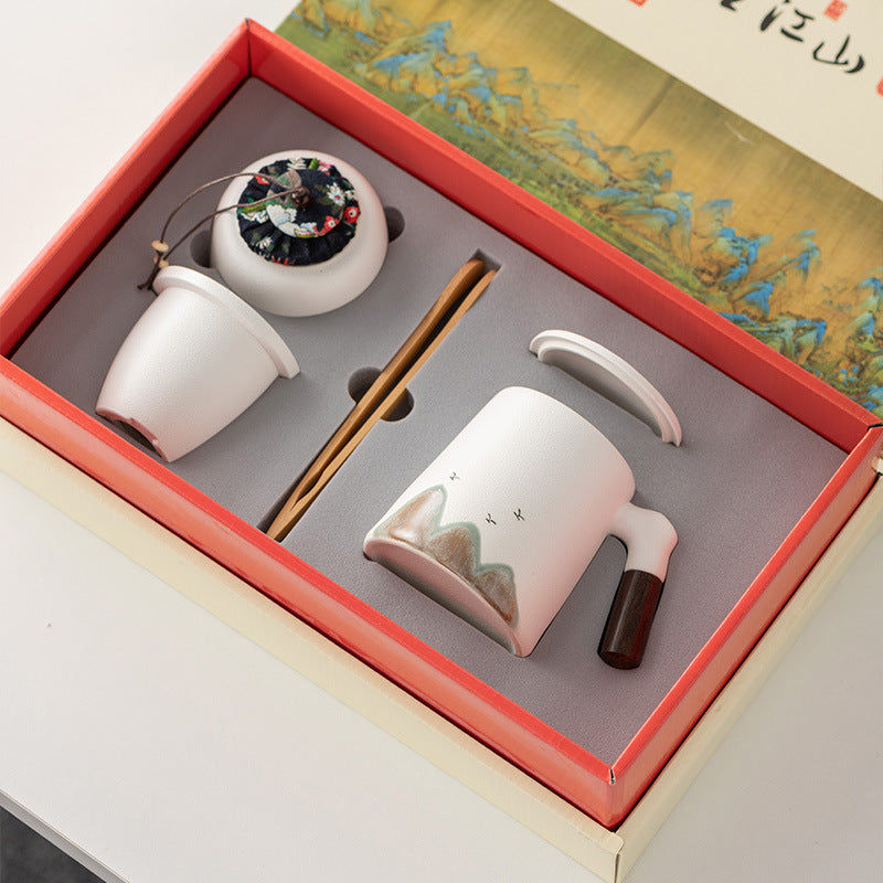 Thousands of Miles of China Ceramic Filter Liner Water Cup China-Chic Office Cup Gift Box Business Enterprise Mug with Cover Gift