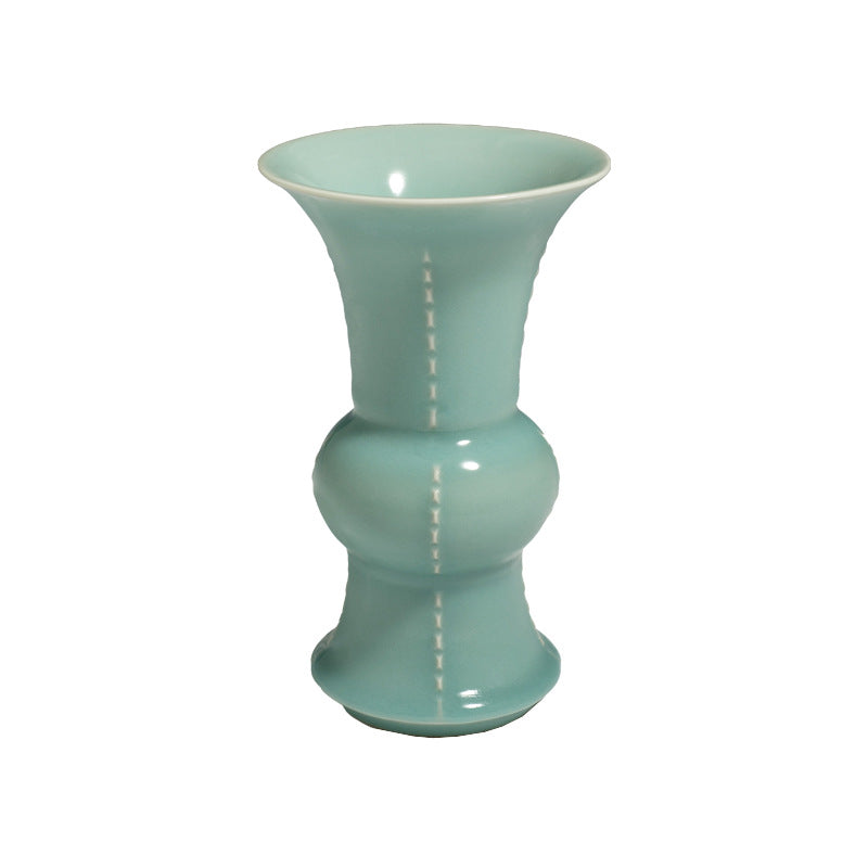 Lvshui Mountain House, Continued Song Longquan Celadon, Plum Green Glaze Halberd-style Fragrant Vase, Antique Small Vase