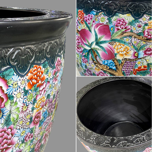 Pastel hand-painted nine peach ten thousand flower tank home living room courtyard decoration hotel floor ornament Jingdezhen ceramic vat