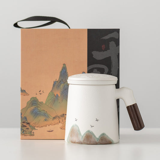 Thousands of Miles of China Ceramic Filter Liner Water Cup China-Chic Office Cup Gift Box Business Enterprise Mug with Cover Gift